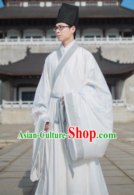 Chinese Ancient Taoist Priest Costume Traditional Ming Dynasty Scholar Embroidered Hanfu Clothing for Men