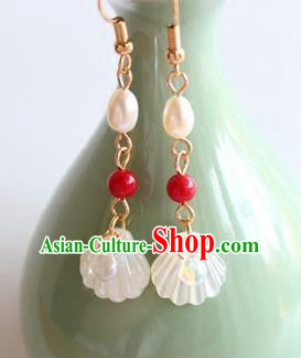 Chinese Ancient Handmade Earrings Accessories Hanfu Shell Pearl Eardrop for Women