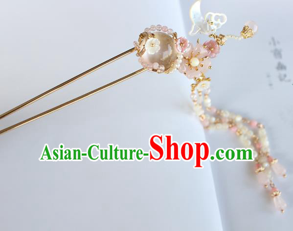 Chinese Ancient Handmade Palace Pink Tassel Hair Clip Hair Accessories Hanfu Hairpins for Women