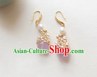 Chinese Ancient Handmade Hanfu Purple Crystal Earrings Accessories Eardrop for Women