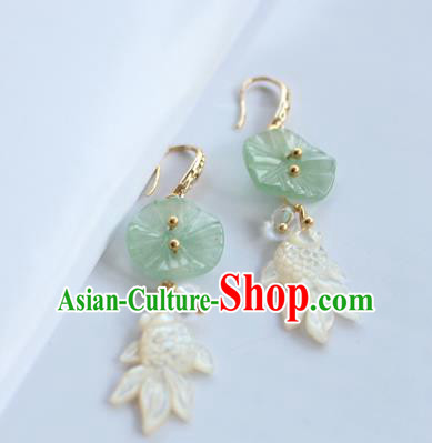 Chinese Ancient Handmade Hanfu Accessories Goldfish Lotus Leaf Earrings for Women