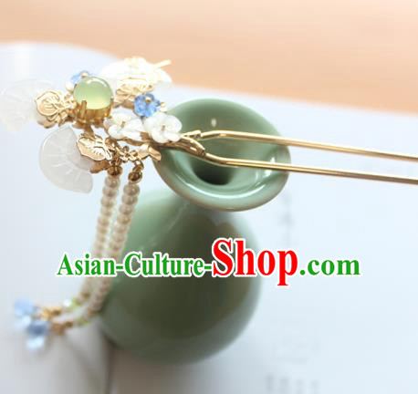 Chinese Ancient Handmade Jade Step Shake Hair Accessories Hanfu Tassel Hairpins for Women