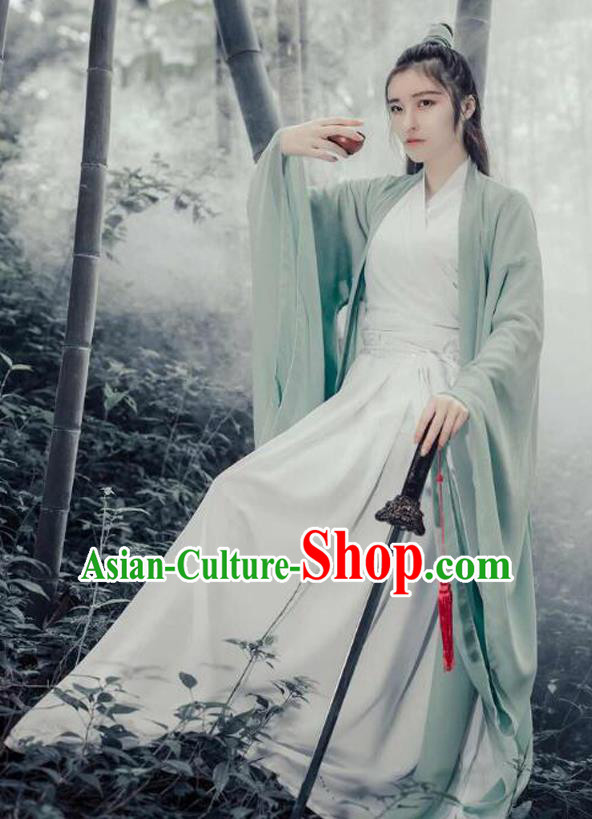 Chinese Ancient Heroine Costumes Wei Jin Dynasty Swordswoman Hanfu Dress Clothing for Women