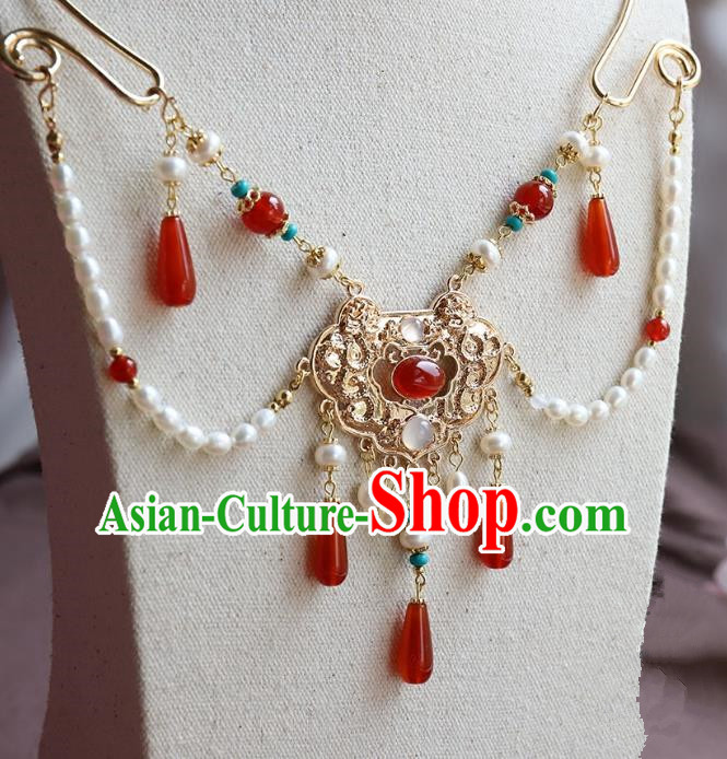 Chinese Ancient Handmade Hanfu Accessories Conophytum Pucillum Tassel Necklace for Women