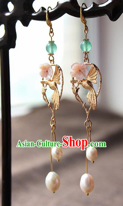 Chinese Ancient Handmade Hanfu Accessories Golden Tassel Earrings for Women