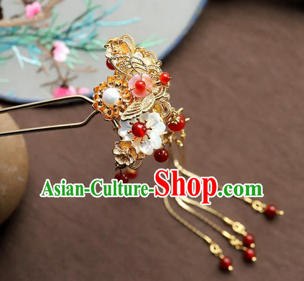 Chinese Ancient Handmade Bride Hair Clip Classical Hair Accessories Hanfu Golden Butterfly Hairpins for Women