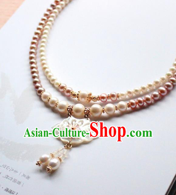 Chinese Ancient Handmade Classical Shell Lotus Necklace Accessories Hanfu Necklet for Women