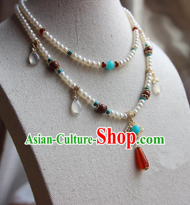 Chinese Ancient Handmade Classical Pearls Conophytum Pucillum Accessories Hanfu Necklace for Women
