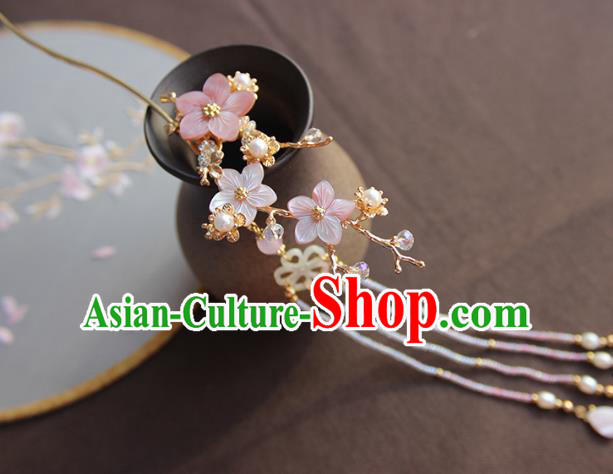 Chinese Ancient Handmade Classical Pink Shell Flowers Hair Clip Hair Accessories Hanfu Hairpins for Women