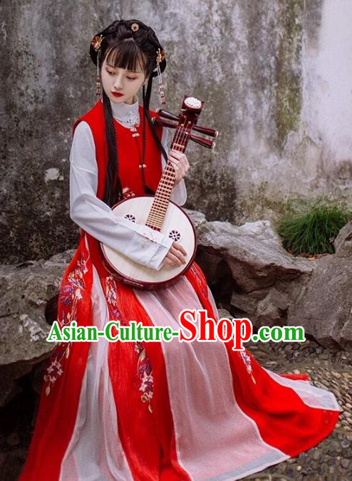Chinese Ancient Maidservants Costume Traditional Ming Dynasty Nobility Lady Embroidered Green Hanfu Dress for Women