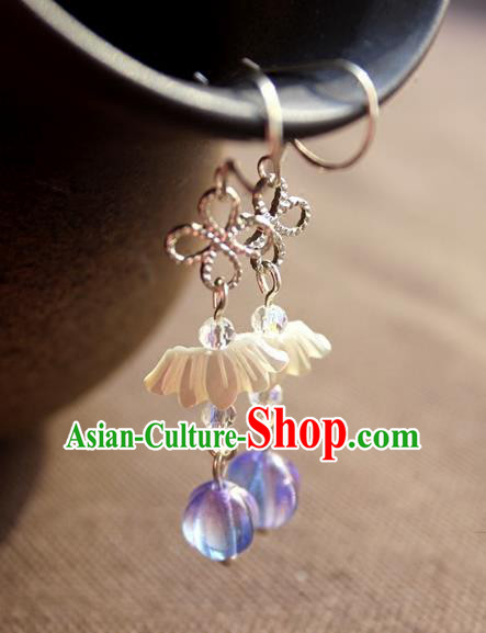 Chinese Ancient Handmade Classical Accessories Hanfu Purple Beads Tassel Earrings for Women