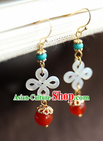 Chinese Ancient Handmade Classical Accessories Hanfu Shell Chinese Knot Earrings for Women