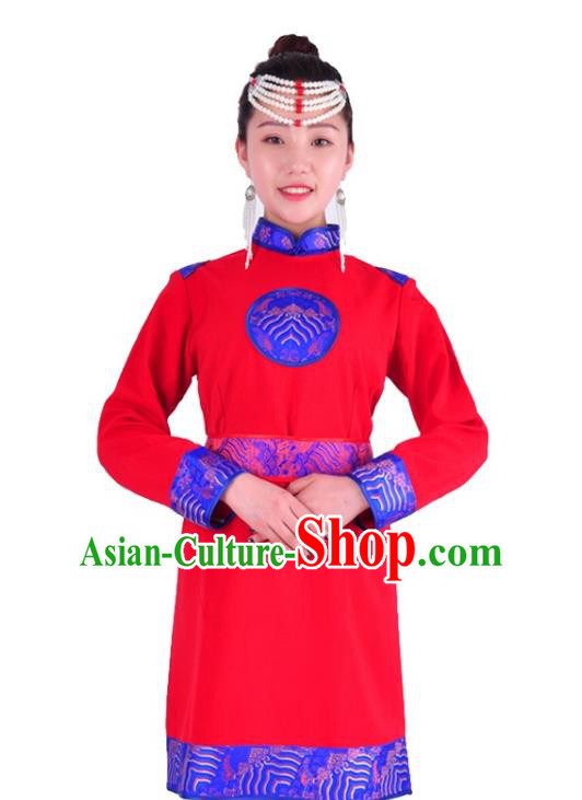 Chinese Mongol Nationality Costume Traditional Mongolian Minority Red Dress for Women