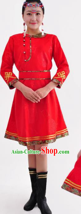 Chinese Mongol Nationality Costume Red Mongolian Robe Traditional Mongolian Minority Dress for Women
