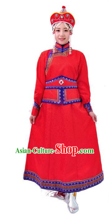 Chinese Mongol Nationality Costume Wedding Red Dress Traditional Mongolian Minority Clothing for Women