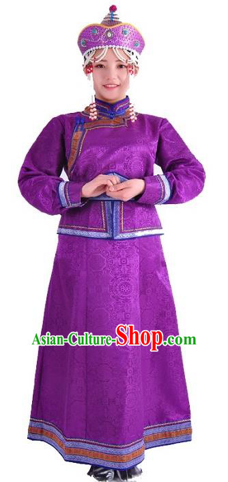 Chinese Mongol Nationality Costume Wedding Purple Dress Traditional Mongolian Minority Clothing for Women