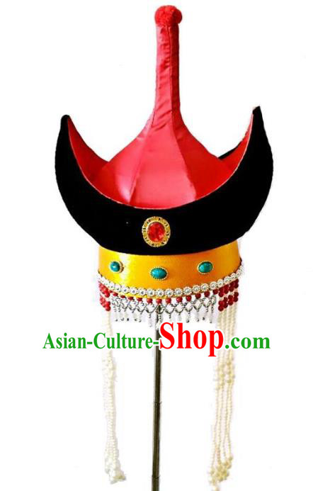 Chinese Handmade Mongol Nationality Wedding Hats Mongolian Red Hats for Women