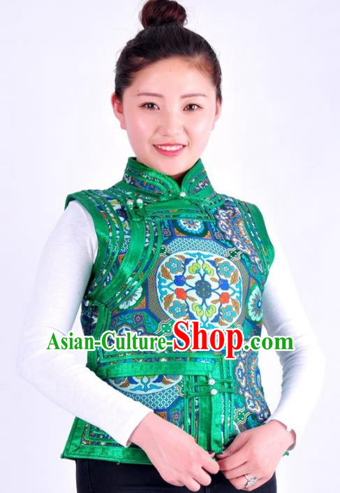 Chinese Mongol Nationality Costume Green Vest Traditional Mongolian Minority Clothing for Women