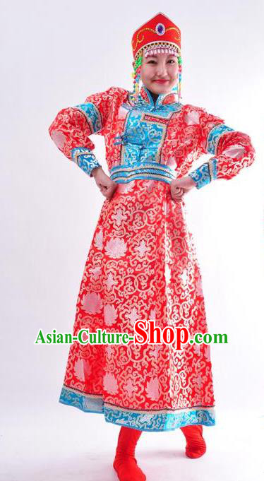 Chinese Mongol Nationality Costume Wedding Red Mongolian Dress Traditional Mongolian Minority Clothing for Women