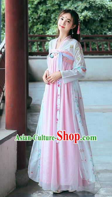 Ancient Chinese Fairy Tang Dynasty Nobility Lady Embroidered Hanfu Dress for Women