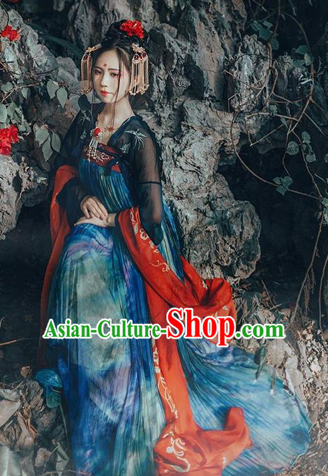 Ancient Chinese Palace Lady Costume Tang Dynasty Fairy Princess Embroidered Hanfu Dress for Women