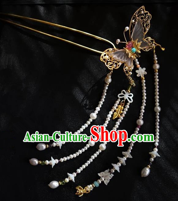 Chinese Ancient Handmade Tourmaline Butterfly Hair Clip Classical Hair Accessories Hanfu Hairpins for Women