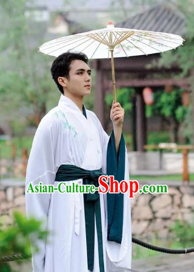 Chinese Ancient Swordsman Clothing Traditional Han Dynasty Scholar Embroidered Bamboo Costume for Men