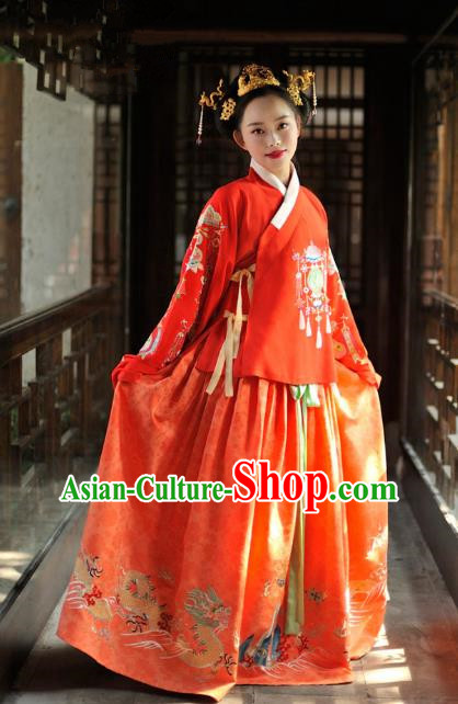 Chinese Ancient Bride Embroidered Costume Traditional Ming Dynasty Wedding Hanfu Dress for Women