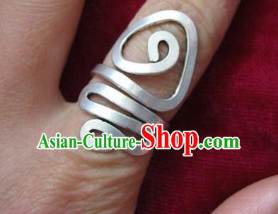 Chinese Miao Nationality Silver Ornaments Traditional Hmong Handmade Ring for Women
