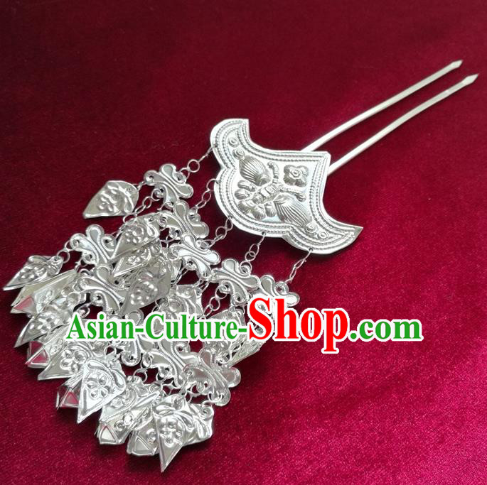 Chinese Traditional Miao Nationality Hair Accessories Hmong Sliver Tassel Hairpins for Women