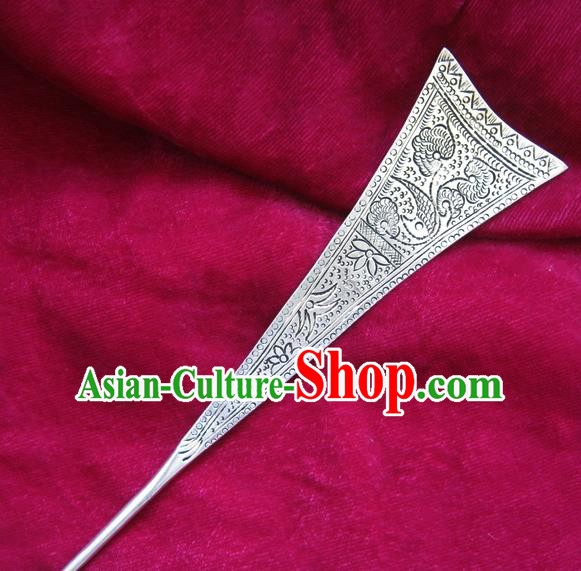 Chinese Traditional Miao Nationality Hair Accessories Hanfu Carving Sliver Hairpins for Women