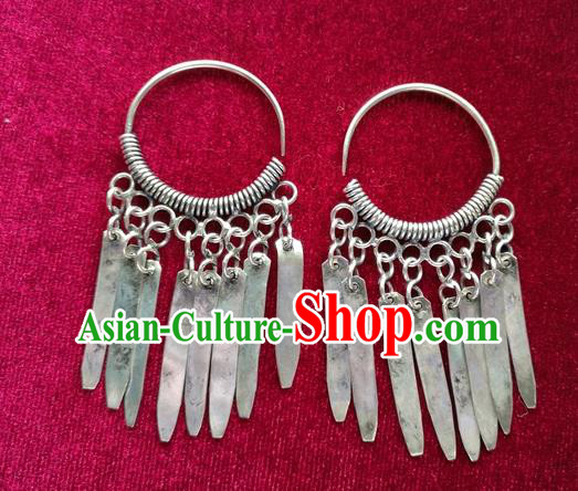 Chinese Handmade Miao Nationality Jewelry Accessories Sliver Tassel Earbob Hmong Earrings for Women