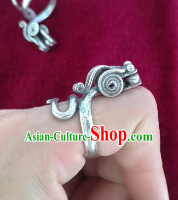 Chinese Miao Nationality Ornaments Sliver Dragon Ring Accessories Traditional Hmong Finger Ring for Women