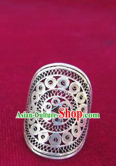 Chinese Miao Nationality Ornaments Sliver Ring Traditional Hmong Finger Ring Jewelry for Women