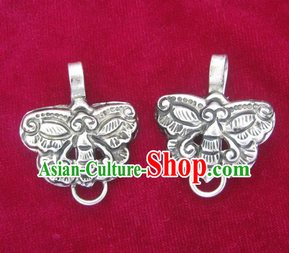 Chinese Miao Nationality Ornaments Sliver Butterfly Pendant Traditional Hmong Accessories for Women