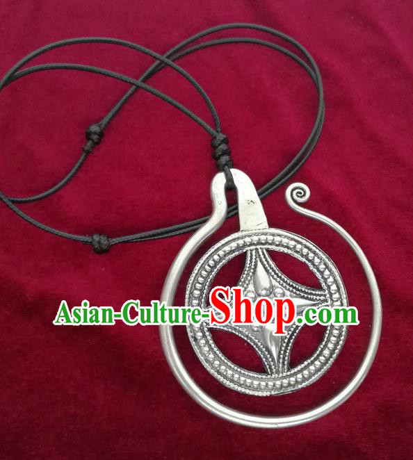 Chinese Miao Sliver Ornaments Necklace Traditional Hmong Necklet Pendant for Women
