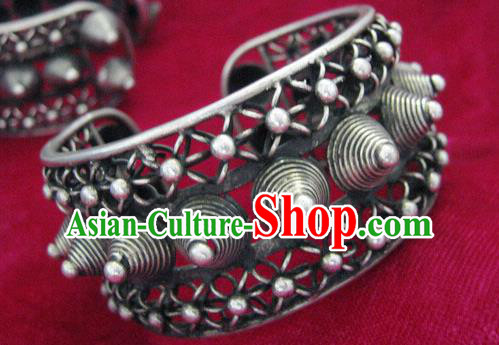 Traditional Chinese Miao Nationality Hair Accessories Hmong Female Folk Dance Hairpins Bracelet Sliver Necklace Headwear for Women