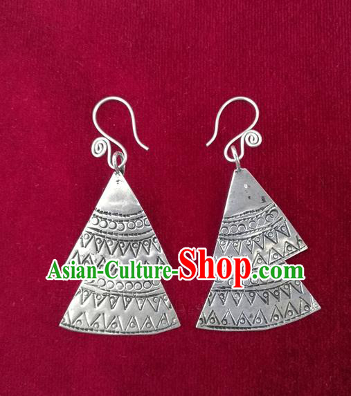 Chinese Miao Sliver Traditional Carving Earrings Hmong Ornaments Minority Headwear for Women