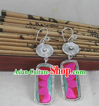 Chinese Miao Sliver Traditional Embroidered Lotus Earrings Hmong Ornaments Minority Headwear for Women