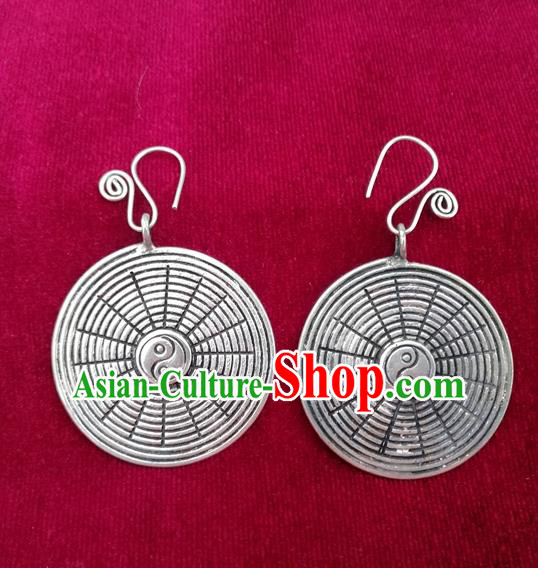 Traditional Chinese Miao Sliver Eight Diagrams Earrings Hmong Ornaments Minority Headwear for Women