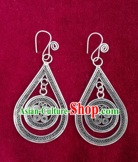 Traditional Chinese Miao Sliver Earrings Hmong Ornaments Minority Headwear for Women