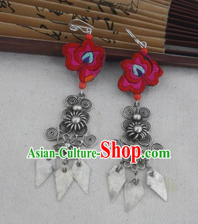 Chinese Traditional Miao Sliver Earrings Hmong Ornaments Minority Eardrop for Women