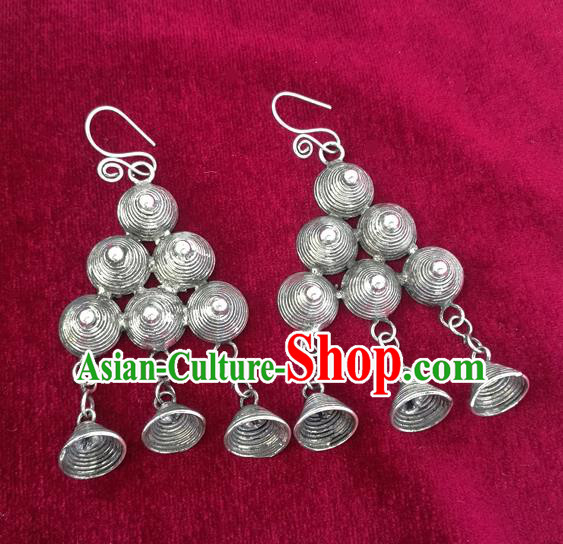 Chinese Traditional Miao Sliver Earrings Hmong Ornaments Accessories Minority Eardrop for Women