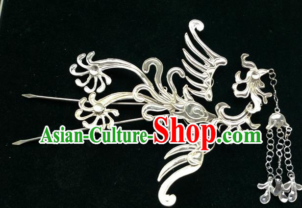 Chinese Traditional Miao Nationality Hair Accessories Phoenix Tassel Hairpins Headwear for Women