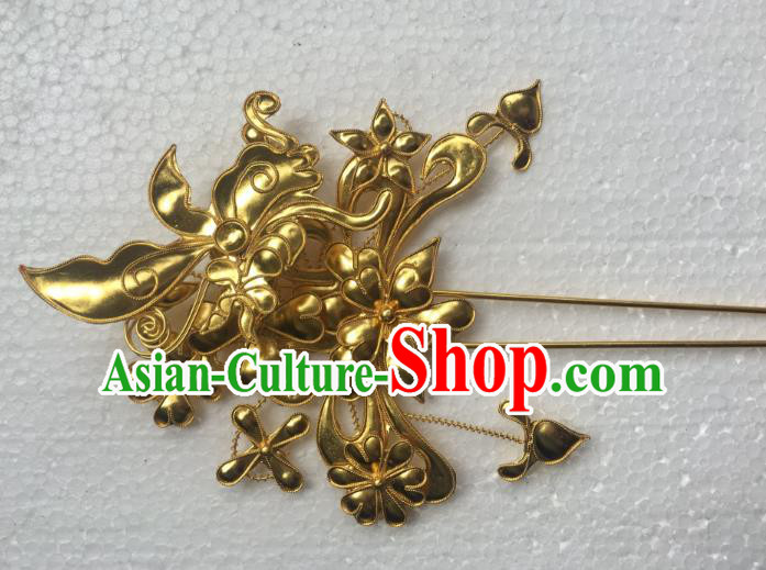 Traditional Chinese Miao Nationality Hanfu Golden Butterfly Flower Hairpins Hair Accessories for Women