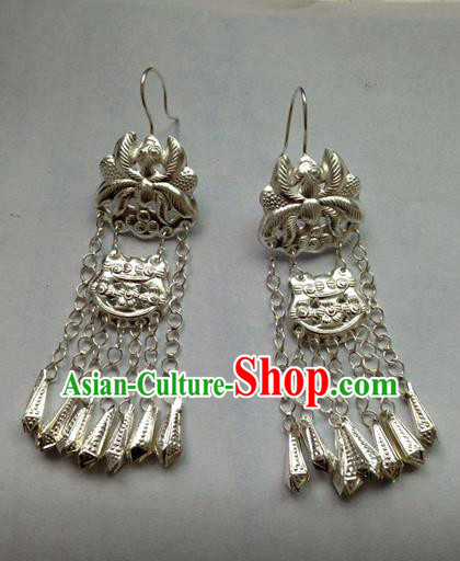 Chinese Traditional Miao Sliver Ornaments Accessories Lotus Tassel Earrings for Women