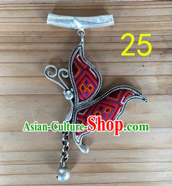 Chinese Traditional Miao Sliver Red Butterfly Wing Hmong Ornaments Accessories Minority Necklace Pendant for Women