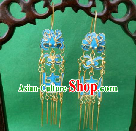 Chinese Traditional Ornaments Accessories Ancient Blueing Earrings for Women