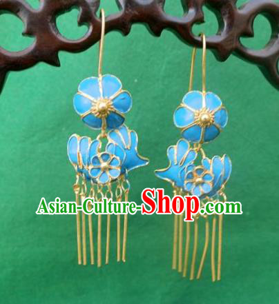 Chinese Traditional Ornaments Accessories Ancient Miao Minority Blue Earrings for Women
