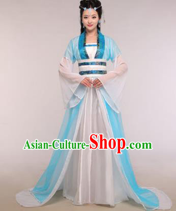 Traditional Chinese Ancient Fairy Costume Tang Dynasty Princess Blue Hanfu Dress for Women